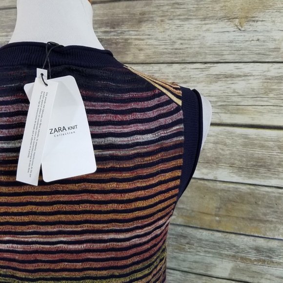 NWT ZARA KNIT COLLECTION Women M Striped Knit Mini Dress Tunic Cover-up Boho TOP - Picture 11 of 12